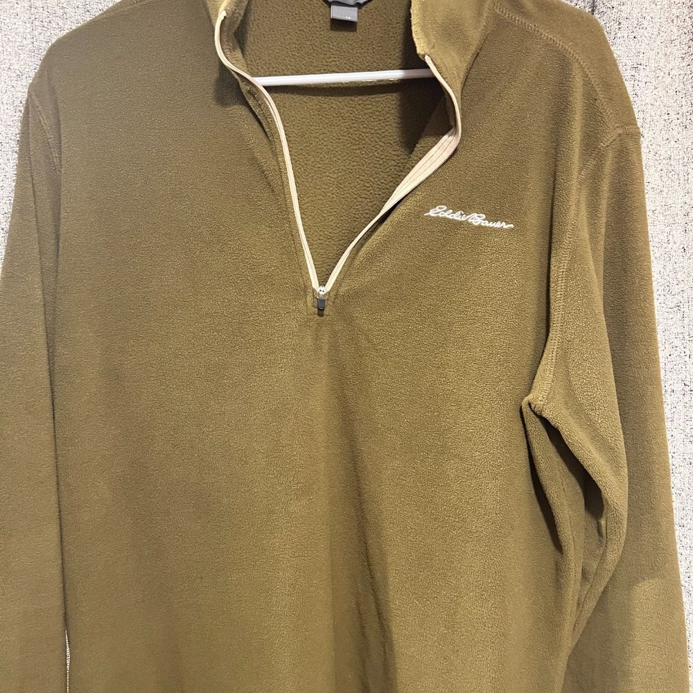 Eddie Bauer Men's Medium Olive 100% Polyester 1/4 Zip Pullover Sweater